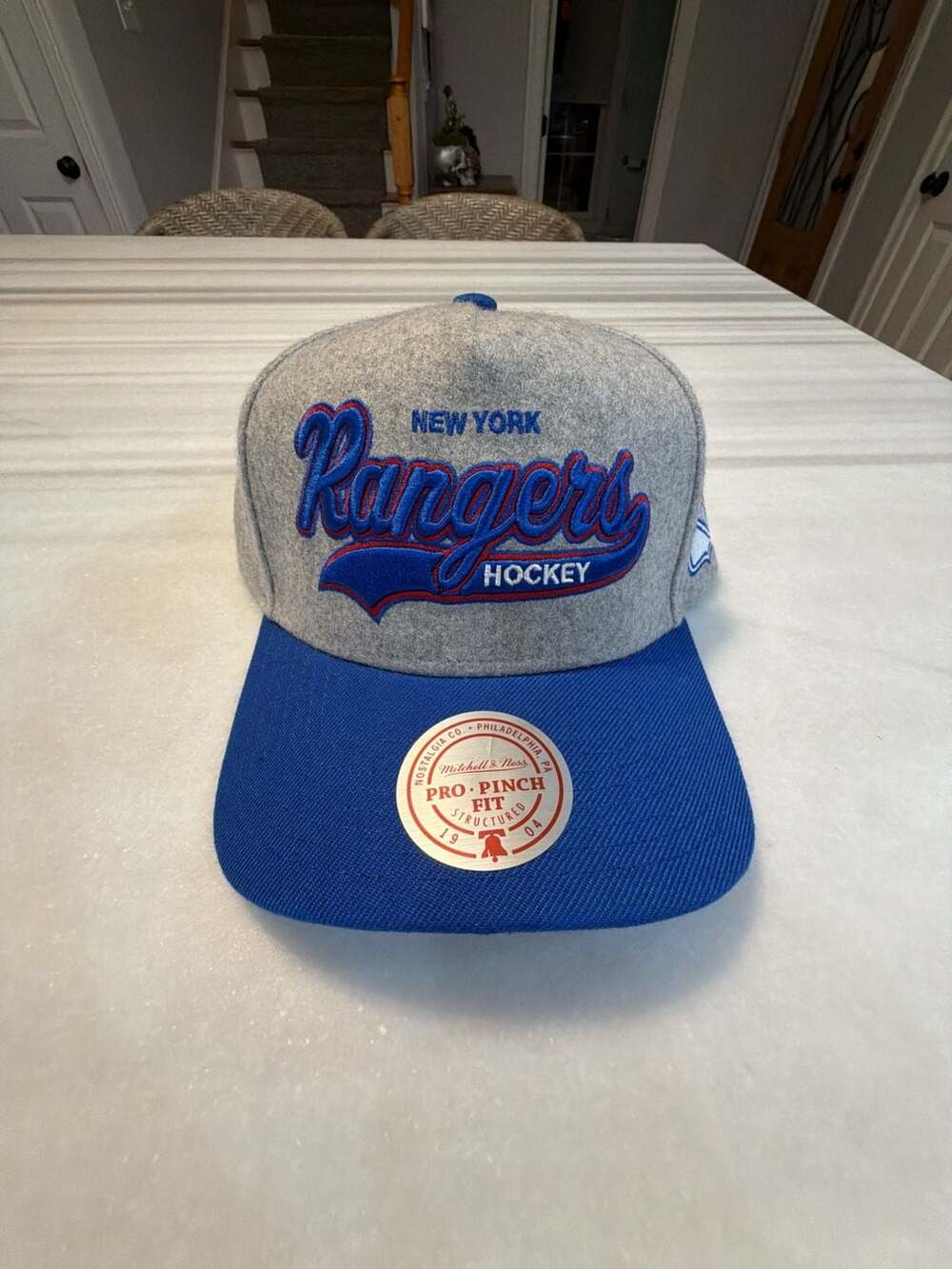 Mitchell & Ness New York Rangers OSFA Tailsweeps Pro Snapback Hat Grey Blue